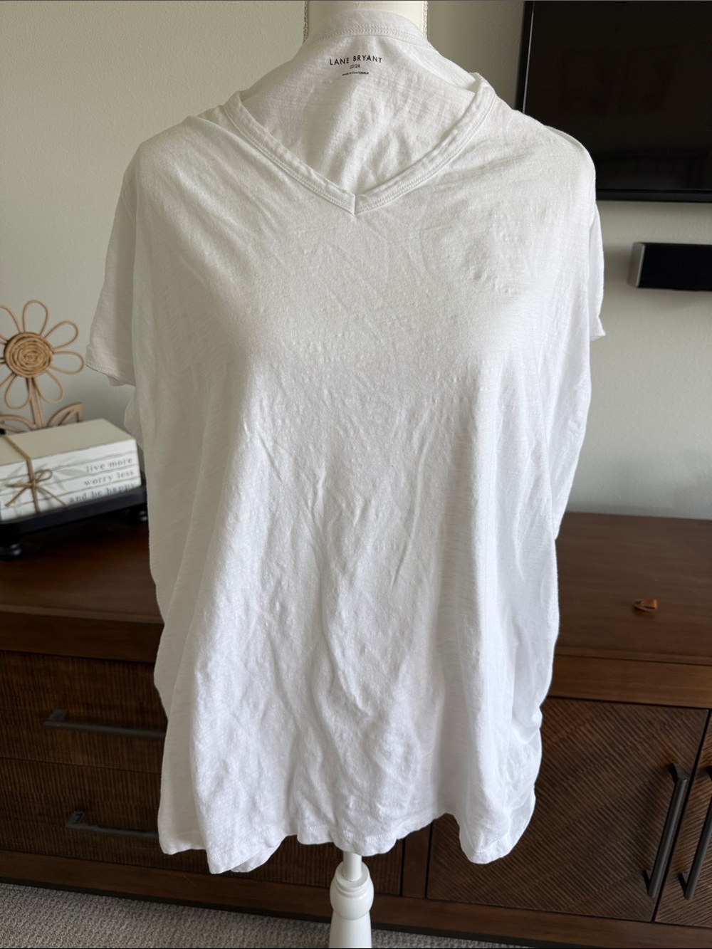 Lane Bryant White V-Neck Short Sleeve Tee Top